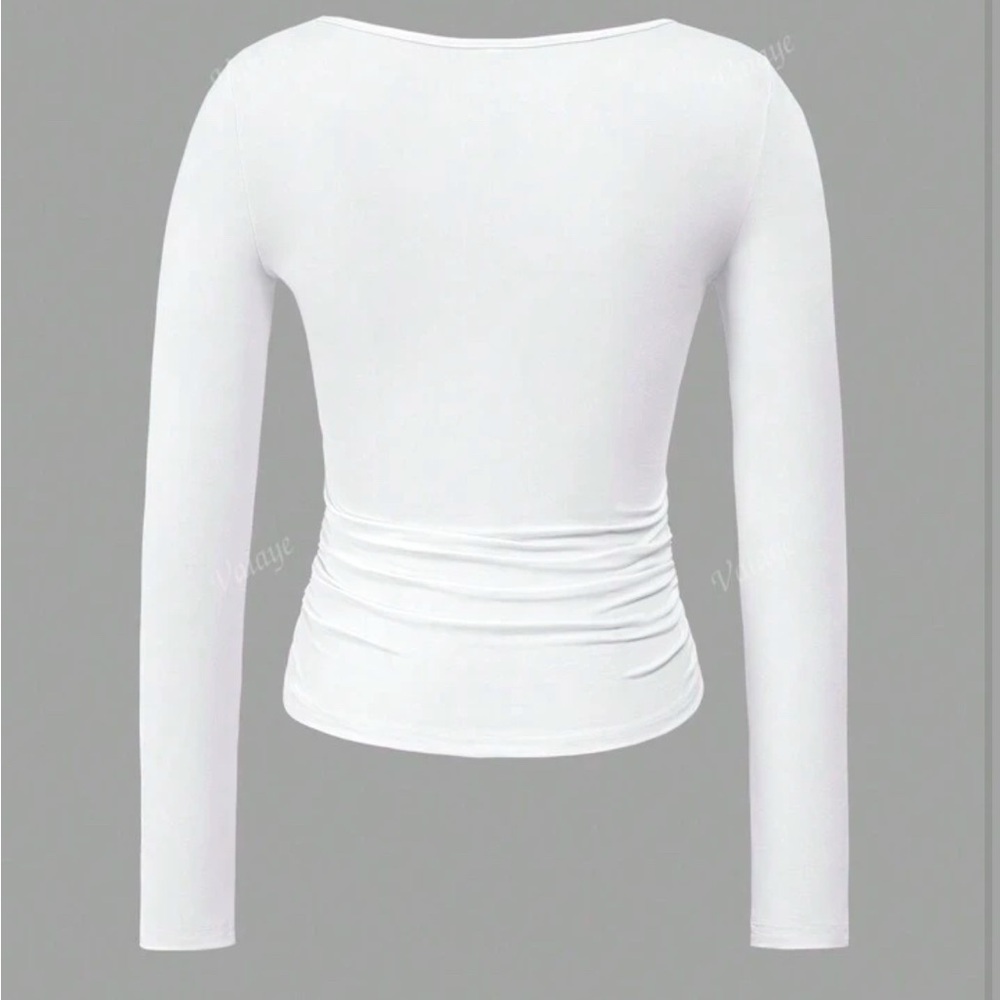 Ladies' Summer Knitted Square Neck Waist Cinching Sexy Y2K Base T-Shirt - Picture 4 of 4